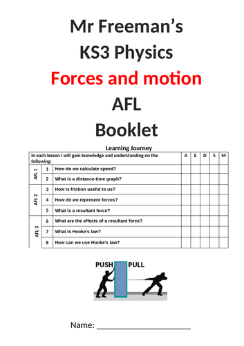 KS3 Forces and Motion AFL booklet with mark scheme