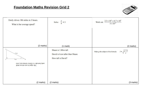 Maths Calculator Revision Grid (Foundation)