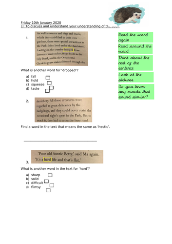 Hodgeheg Reading planning Year 2