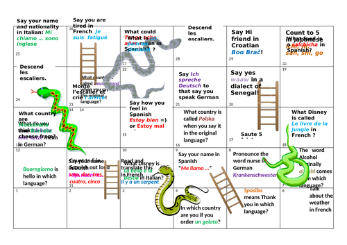 Languages Celebration Snakes and ladders game