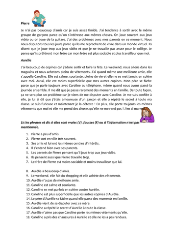 Reading comprehension relationships with others