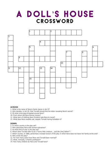 A Doll #39 s House: Crossword Teaching Resources