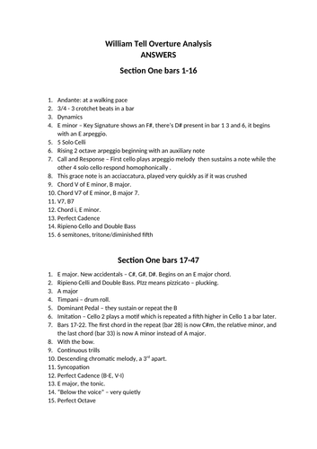 IGCSE William Tell Worksheets and Answers