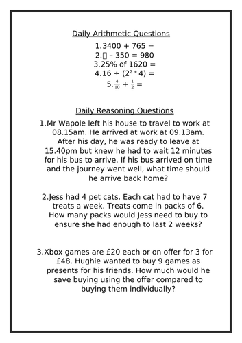 Maths 10 minute practice Year 6 with answers