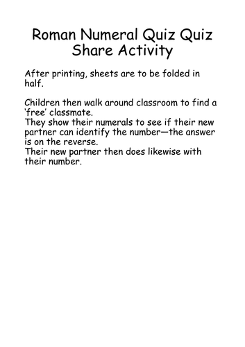Roman Numeral Quiz Quiz Share cards | Teaching Resources