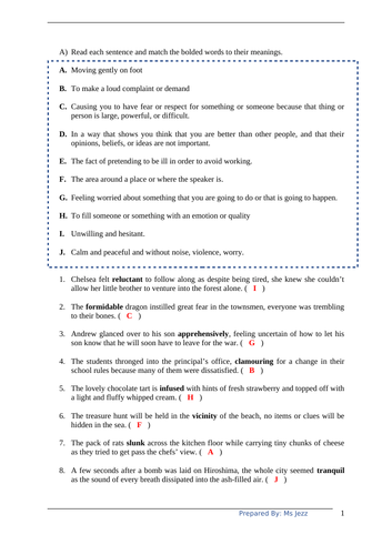 exercise 6 year 91011 igcse vocabulary exercise teaching resources