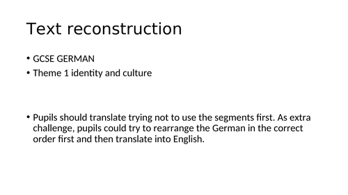 GCSE German text reconstruction translation module 1 identity and culture