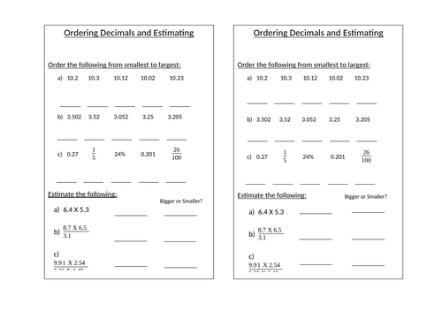 Ordering Decimals and Estimating