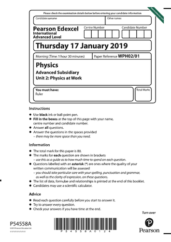 Edexcel Alevel Physics Unit 2 January 2019- Solved Question Paper ...