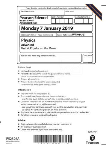 Edexcel Alevel Physics Unit 4 January 2019- Solved Question Paper