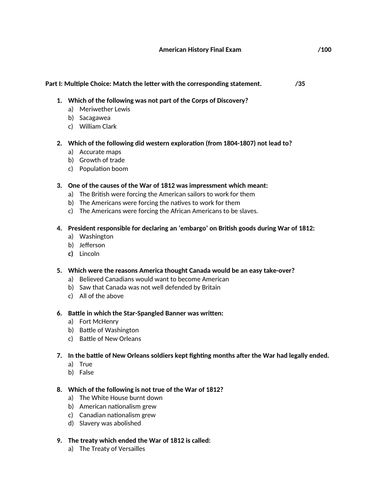 US History Cumulative Exam