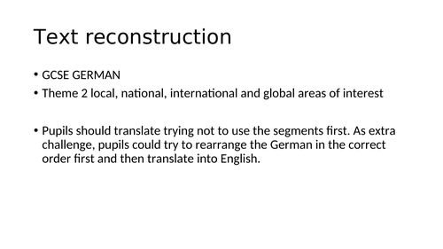 GCSE German Theme 2: text reconstruction translation