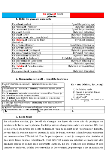 French environment en sauvant la planète (en -ant)