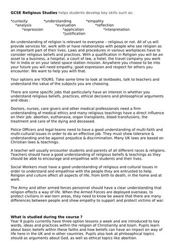leaflet for Religious Studies GCSE