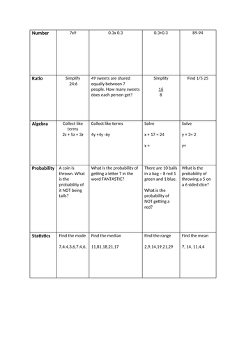 Simple numeracy starters