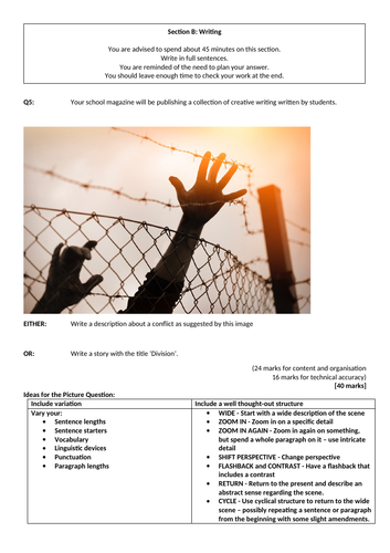 Aqa English Language Paper 1 Question 5 Exemplar Question And Answer Barbed Wire Fence Teaching Resources