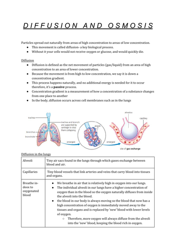 AQA diffusion and osmosis detailed notes