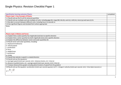 GCSE (Edexcel) Single Science Biology Revision Checklist: Paper 1