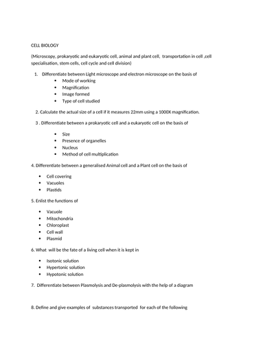 Cell Biology- Conceptual questions