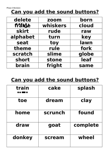 Phase 4 and 5 sound button revision sheets