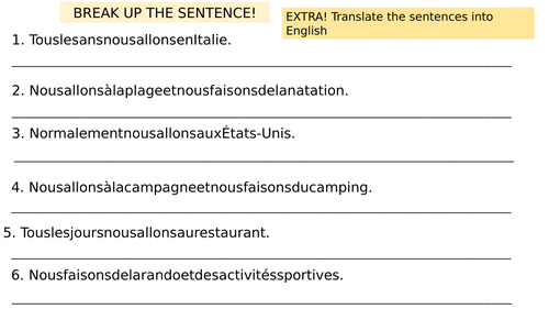 GCSE FRENCH Foundation Les Vacances / Holidays full lesson & sentence builder