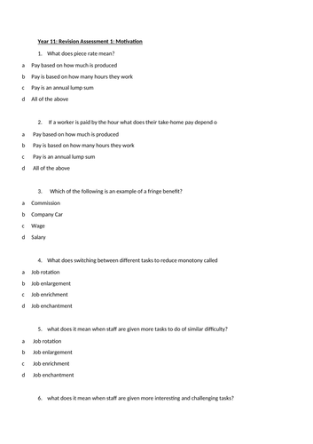 AQA GCSE BUSINESS - Motivation