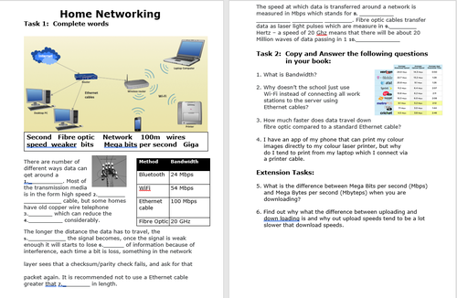 Transmission media : Speeds, types, bandwidth  : Missing word activity