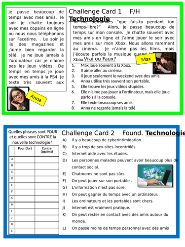 French GCSE Revision Challenge Cards F/H