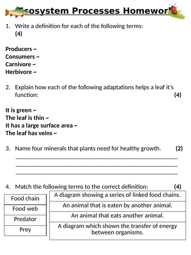 ks3 year 8 ecosystem processes teaching resources