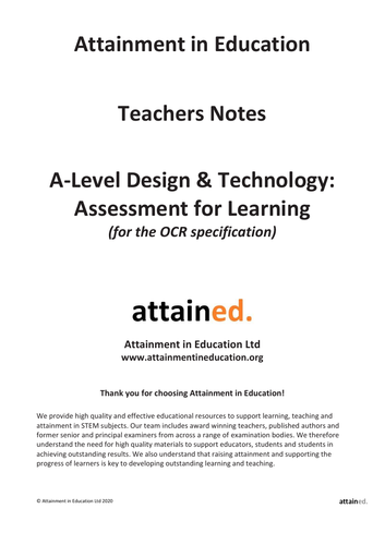 A-Level Design & Technology Assessment for Learning Pack (Written for the OCR Specification)