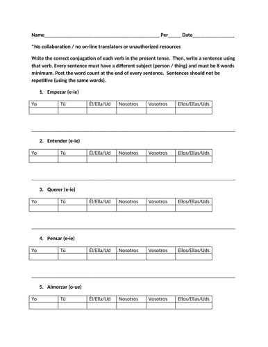 stem change verbs practice | Teaching Resources
