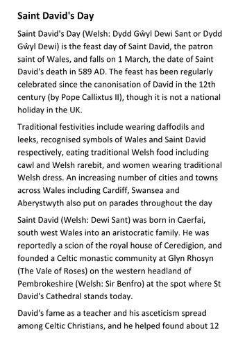 Saint David's Day Handout