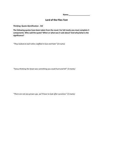 Lord of the Flies Assessment (Test)