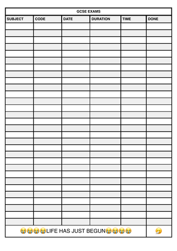 Exam Timetable Sheet