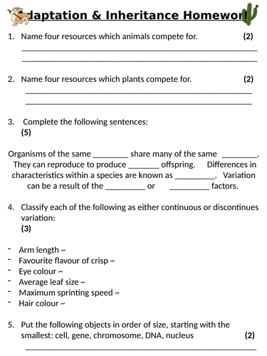 ks3 year 8 adaptation inheritance teaching resources