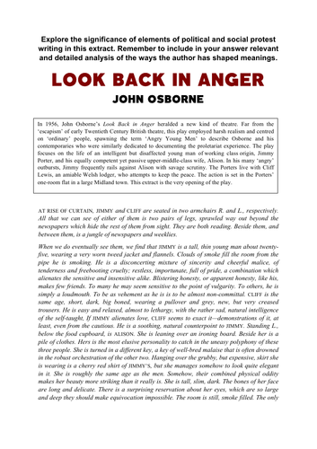 Look Back in Anger (Protest Extract: AQA KS5)