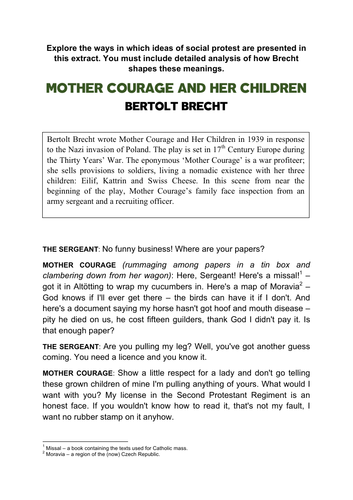 Mother Courage and Her Children (Protest Extract: AQA KS5)