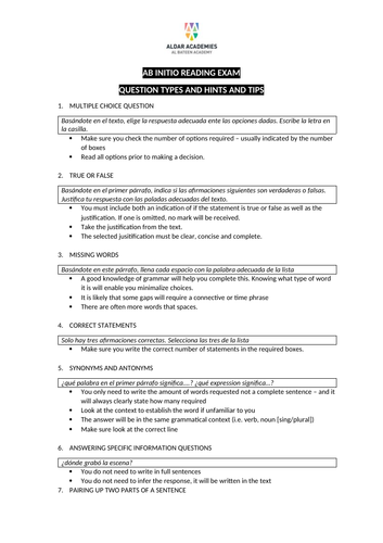IB ab initio reading exam question types