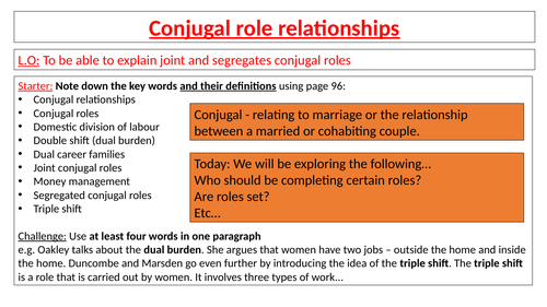 AQA GCSE Sociology - Families - Conjugal Role Relationships