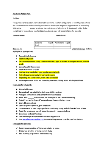 academic action plan letter