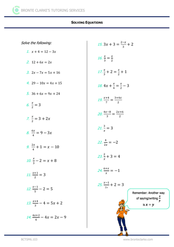 Solving Equations Worksheet for Stages 5 & 6