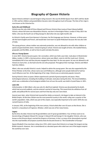 Biography of Queen Victoria (model text)