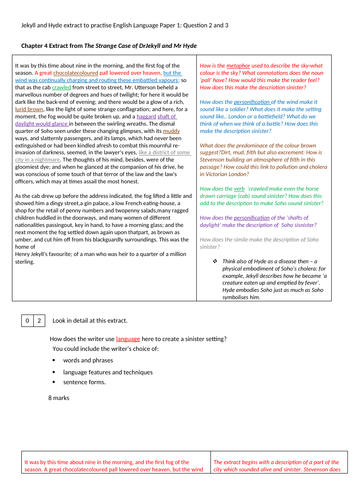 Jekyll and Hyde Chapter 4 to Practise English Language Paper 1:  Q2 and 3