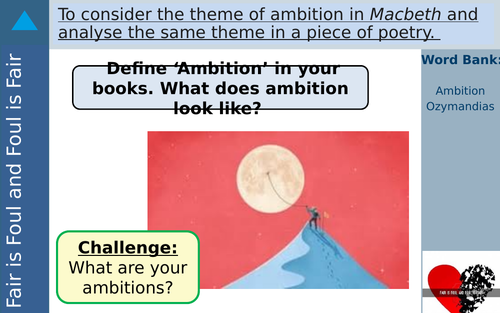 KS3 Macbeth theme of ambition with Ozymandias