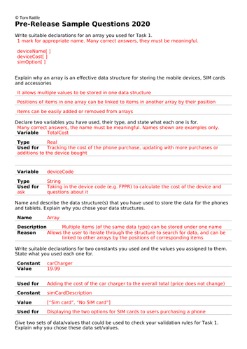 Possible Questions & Answers for IGCSE Computer Science 2020 Paper 2