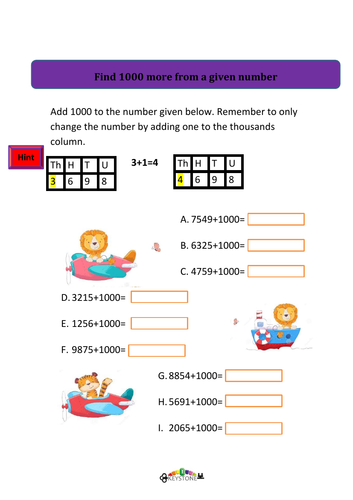 Finding 1000 more or less than a given number