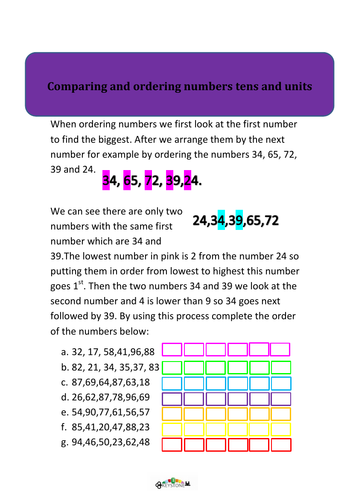 Ordering numbers with tens and units