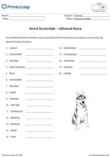 Iditarod Race Word Scramble