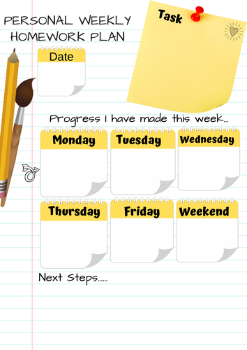 Personal Weekly Homework / learning Planner