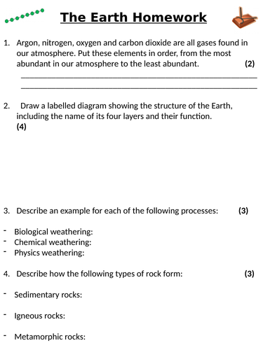 ks3 year 8 the earth homework teaching resources